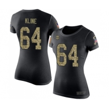 Football Women's Minnesota Vikings #64 Josh Kline Black Camo Salute to Service T-Shirt