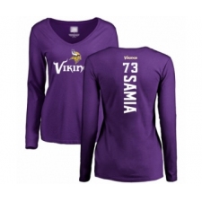 Football Women's Minnesota Vikings #73 Dru Samia Purple Backer Slim Fit Long Sleeve T-Shirt