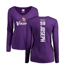 Football Women's Minnesota Vikings #98 Linval Joseph Purple Backer Slim Fit Long Sleeve T-Shirt