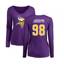 Football Women's Minnesota Vikings #98 Linval Joseph Purple Name & Number Logo Slim Fit Long Sleeve T-Shirt