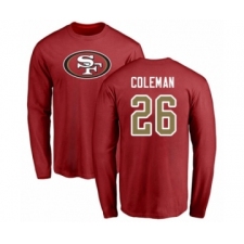 Football San Francisco 49ers #26 Tevin Coleman Red Name & Number Logo Long Sleeve T-Shirt