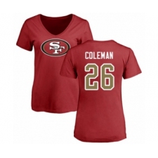 Football Women's San Francisco 49ers #26 Tevin Coleman Red Name & Number Logo T-Shirt