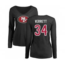 Football Women's San Francisco 49ers #34 Jason Verrett Black Name & Number Logo Long Sleeve T-Shirt