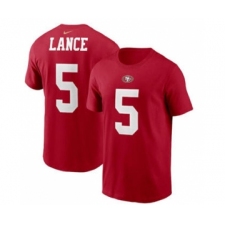 Men's San Francisco 49ers #5 Trey Lance 2021 Scarlet Football Draft First Round Pick Player Name & Number Football T-Shirt