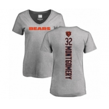 Football Women's Chicago Bears #32 David Montgomery Ash Backer V-Neck T-Shirt