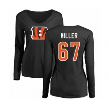 Football Women's Cincinnati Bengals #67 John Miller Black Name & Number Logo Long Sleeve T-Shirt