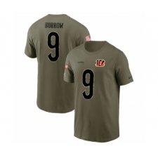 Men's Cincinnati Bengals #9 Joe Burrow 2022 Olive Salute to Service T-Shirt