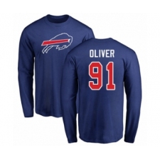 Football Buffalo Bills #91 Ed Oliver Royal Blue Name & Number Logo Long Sleeve T-Shirt