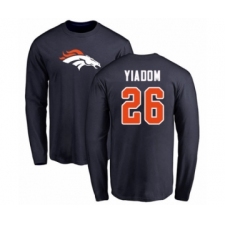 Football Denver Broncos #26 Isaac Yiadom Navy Blue Name & Number Logo Long Sleeve T-Shirt