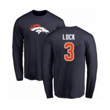 Football Denver Broncos #3 Drew Lock Navy Blue Name & Number Logo Long Sleeve T-Shirt