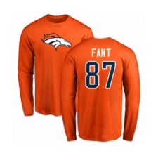Football Denver Broncos #87 Noah Fant Orange Name & Number Logo Long Sleeve T-Shirt
