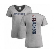 Football Women's Denver Broncos #22 Kareem Jackson Ash Backer V-Neck T-Shirt
