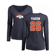Football Women's Denver Broncos #26 Isaac Yiadom Navy Blue Name & Number Logo Long Sleeve T-Shirt