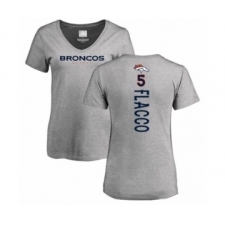 Football Women's Denver Broncos #5 Joe Flacco Ash Backer V-Neck T-Shirt