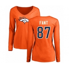 Football Women's Denver Broncos #87 Noah Fant Orange Name & Number Logo Long Sleeve T-Shirt