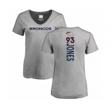 Football Women's Denver Broncos #93 Dre'Mont Jones Ash Backer V-Neck T-Shirt
