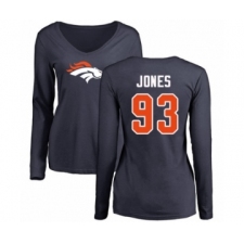 Football Women's Denver Broncos #93 Dre'Mont Jones Navy Blue Name & Number Logo Long Sleeve T-Shirt