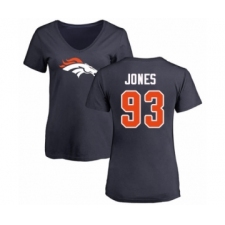Football Women's Denver Broncos #93 Dre'Mont Jones Navy Blue Name & Number Logo T-Shirt