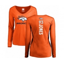 Football Women's Denver Broncos #93 Dre'Mont Jones Orange Backer Long Sleeve T-Shirt