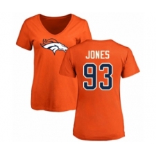 Football Women's Denver Broncos #93 Dre'Mont Jones Orange Name & Number Logo T-Shirt