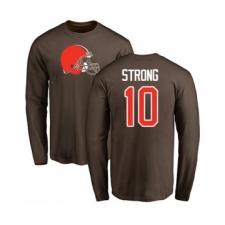 Football Cleveland Browns #10 Jaelen Strong Brown Name & Number Logo Long Sleeve T-Shirt