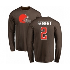 Football Cleveland Browns #2 Austin Seibert Brown Name & Number Logo Long Sleeve T-Shirt