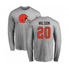 Football Cleveland Browns #20 Howard Wilson Ash Name & Number Logo Long Sleeve T-Shirt