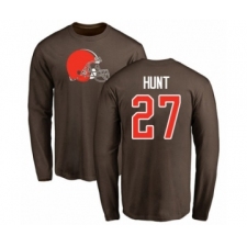 Football Cleveland Browns #27 Kareem Hunt Brown Name & Number Logo Long Sleeve T-Shirt