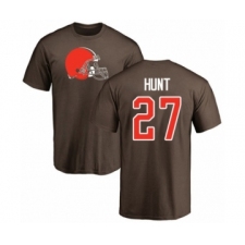 Football Cleveland Browns #27 Kareem Hunt Brown Name & Number Logo T-Shirt