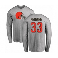 Football Cleveland Browns #33 Sheldrick Redwine Ash Name & Number Logo Long Sleeve T-Shirt