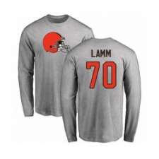 Football Cleveland Browns #70 Kendall Lamm Ash Name & Number Logo Long Sleeve T-Shirt
