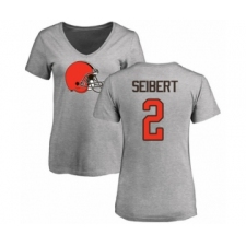 Football Women's Cleveland Browns #2 Austin Seibert Ash Name & Number Logo T-Shirt