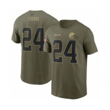 Men's Cleveland Browns #24 Nick Chubb 2021 Olive Salute To Service Football T-Shirt