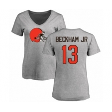 NFL Women's Nike Cleveland Browns #13 Odell Beckham Jr. Ash Name & Number Logo T-Shirt