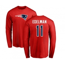 Football New England Patriots #11 Julian Edelman Red Name & Number Logo Long Sleeve T-Shirt