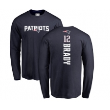 Football New England Patriots #12 Tom Brady Navy Blue Backer Long Sleeve T-Shirt