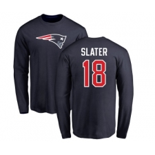 Football New England Patriots #18 Matthew Slater Navy Blue Name & Number Logo Long Sleeve T-Shirt