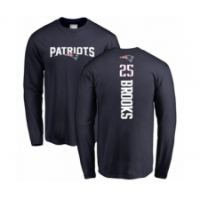 Football New England Patriots #25 Terrence Brooks Navy Blue Backer Long Sleeve T-Shirt