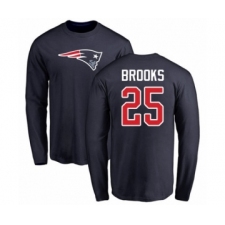 Football New England Patriots #25 Terrence Brooks Navy Blue Name & Number Logo Long Sleeve T-Shirt