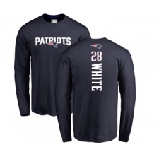 Football New England Patriots #28 James White Navy Blue Backer Long Sleeve T-Shirt