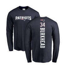 Football New England Patriots #34 Rex Burkhead Navy Blue Backer Long Sleeve T-Shirt