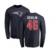 Football New England Patriots #46 James Develin Navy Blue Name & Number Logo Long Sleeve T-Shirt