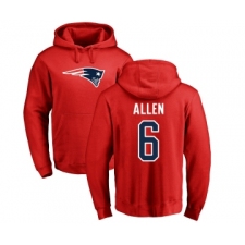Football New England Patriots #6 Ryan Allen Red Name & Number Logo Pullover Hoodie