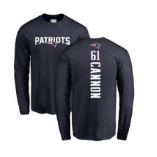 Football New England Patriots #61 Marcus Cannon Navy Blue Backer Long Sleeve T-Shirt