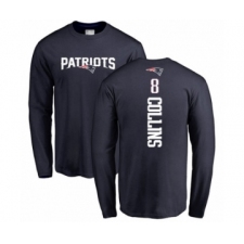 Football New England Patriots #8 Jamie Collins Navy Blue Backer Long Sleeve T-Shirt