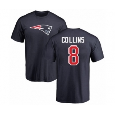 Football New England Patriots #8 Jamie Collins Navy Blue Name & Number Logo T-Shirt