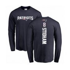 Football New England Patriots #8 Jarrett Stidham Navy Blue Backer Long Sleeve T-Shirt