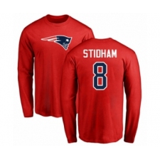 Football New England Patriots #8 Jarrett Stidham Red Name & Number Logo Long Sleeve T-Shirt