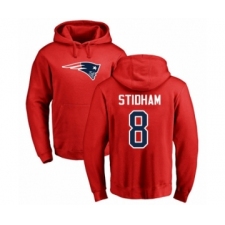 Football New England Patriots #8 Jarrett Stidham Red Name & Number Logo Pullover Hoodie