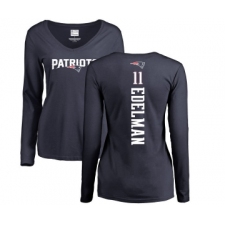 Football Women's New England Patriots #11 Julian Edelman Navy Blue Backer Slim Fit Long Sleeve T-Shirt